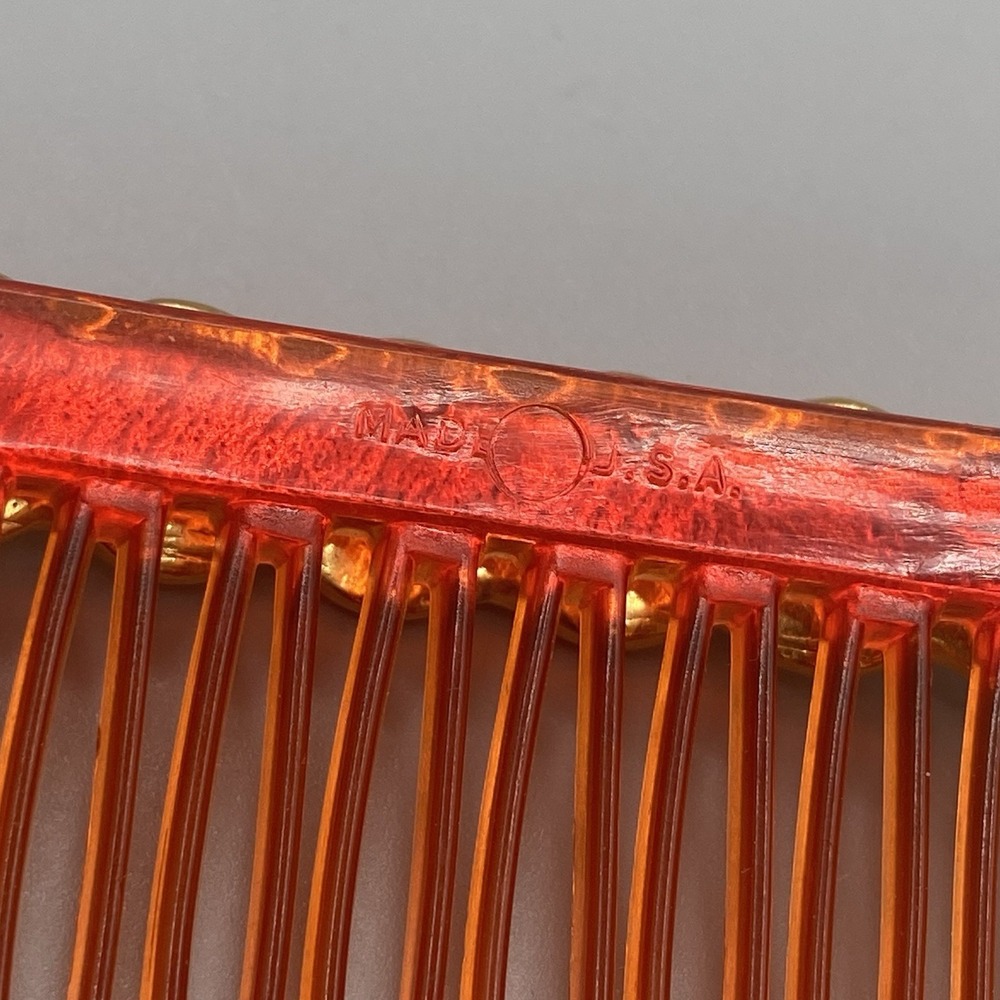 Vintage Plastic Hair Combs Gold Tone Metal Roman Coins Made in USA 2pcs - Picture 6 of 7